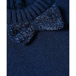 Babyhug Knitted Full Sleeves Woollen Dress with Intarsia Design & Bow Applique - Navy Blue