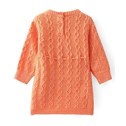 Babyhug Full Sleeves Cable Knit Woollen Dress - Orange