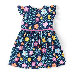 Babyhug Single Jersey Knit Frill Sleeves Floral Print Frock with Legging - Navy Blue