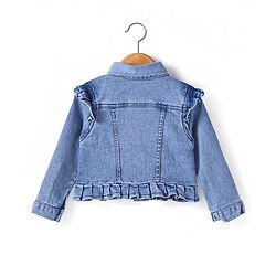 Babyhug Single Jersey Knit Smocking Detailed Floral Printed Jumpsuit With Full Sleeves Denim Jacket - Blue