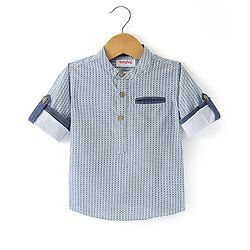 Babyhug Cotton Woven Full sleeves Mandarin Collar Shirt with Kurta Print - White & Blue