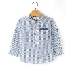 Babyhug Cotton Woven Full sleeves Mandarin Collar Shirt with Kurta Print - White & Blue