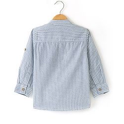 Babyhug Cotton Woven Full sleeves Mandarin Collar Shirt with Kurta Print - White & Blue