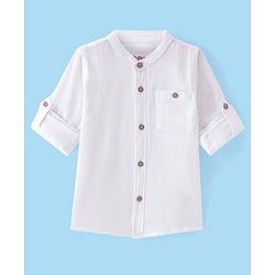 Babyhug Cotton Woven Full Sleeves Mandarin Collar Solid Shirt - White