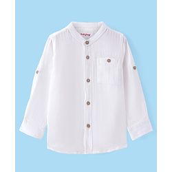 Babyhug Cotton Woven Full Sleeves Mandarin Collar Solid Shirt - White