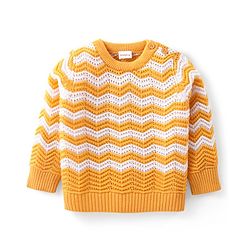 Babyhug Knitted Full Sleeves Striped Pullovers Sweater- Yellow & White