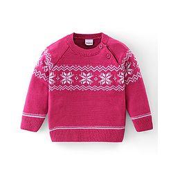 Babyhug Knitted Full Raglan Sleeves Pullovers Sweater With Floral Design - Pink