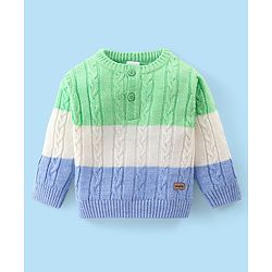 Babyhug Knitted Full Sleeves Pullovers Sweater With Colour Block & Cable Knit Design - Multicolour