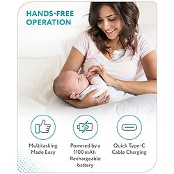 Babyhug Hands-Free Smart Wearable Electric Breast Pump  White| 4 Modes & 12 Levels| Quiet & Discreet| Rechargeable Battery| LED Display| Type C Charging| Anti Overflow| Personalized Pumping