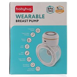 Babyhug Hands-Free Smart Wearable Electric Breast Pump  White| 4 Modes & 12 Levels| Quiet & Discreet| Rechargeable Battery| LED Display| Type C Charging| Anti Overflow| Personalized Pumping