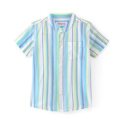Babyhug Cotton Woven Half Sleeves Mandarin Collar Striped Shirt - Multicolour