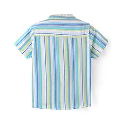 Babyhug Cotton Woven Half Sleeves Mandarin Collar Striped Shirt - Multicolour
