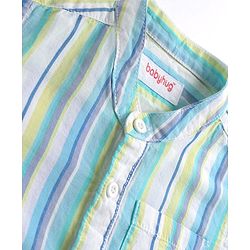 Babyhug Cotton Woven Half Sleeves Mandarin Collar Striped Shirt - Multicolour