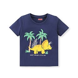 Babyhug Cotton Knit Half Sleeves Night Suit with Animal & Star Print - Navy & Yellow