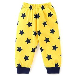 Babyhug Cotton Knit Half Sleeves Night Suit with Animal & Star Print - Navy & Yellow