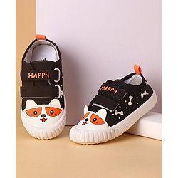 Cute Walk by Babyhug Casual Shoes with Velcro Closure & Bear Print - Black