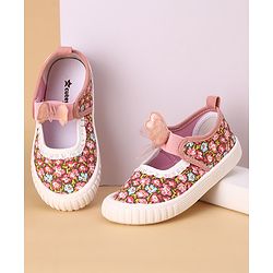 Cute Walk by Babyhug Slip On Casual Shoes with Floral Print & Butterfly Applique- Pink