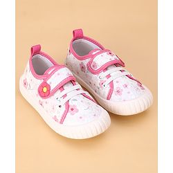 Cute Walk by Babyhug Casual Shoes with Velcro Closure & Floral Print & Applique - Fuchsia