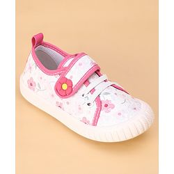 Cute Walk by Babyhug Casual Shoes with Velcro Closure & Floral Print & Applique - Fuchsia