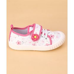 Cute Walk by Babyhug Casual Shoes with Velcro Closure & Floral Print & Applique - Fuchsia