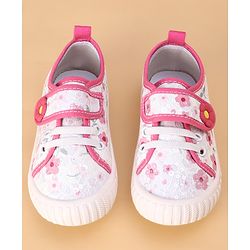 Cute Walk by Babyhug Casual Shoes with Velcro Closure & Floral Print & Applique - Fuchsia