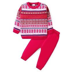 Babyhug Knitted Full Sleeves Pullover Sweater Set with Intarsia Design - Multicolour