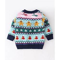 Babyhug Knitted Full Sleeves Pullover Sweater Set With Christmas Theme Design - Navy Blue