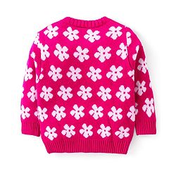 Babyhug Knitted Full Sleeves Pullover Sweater Set With Floral Design- Pink