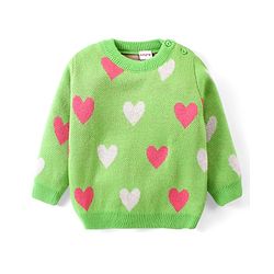 Babyhug Knit Full Sleeves Sweater Set With Hearts Design - Green