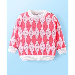 Babyhug Knit Full Sleeves Sweater Set With Argyle Design - Pink
