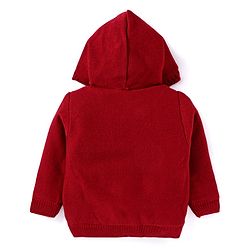 Babyhug Knitted Full Sleeves Front Open Solid Colour Hooded Sweater - Red
