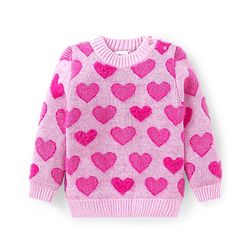 Babyhug Knitted Full Sleeves Pullover Sweater with Hearts Design - Pink