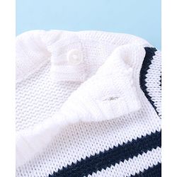 Babyhug Knitted Full Sleeves Pullover Sweater with Cable Knit & Striped Design - White Brown & Black