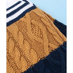 Babyhug Knitted Full Sleeves Pullover Sweater with Cable Knit & Striped Design - White Brown & Black