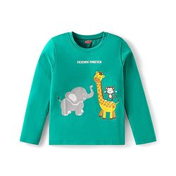 Babyhug Cotton Knit Full Sleeves Night Suit with Wild Animal Print - Sea Green