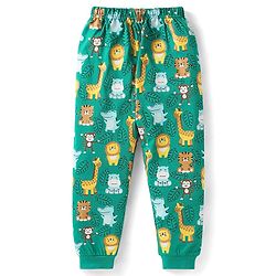 Babyhug Cotton Knit Full Sleeves Night Suit with Wild Animal Print - Sea Green