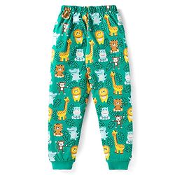 Babyhug Cotton Knit Full Sleeves Night Suit with Wild Animal Print - Sea Green