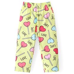 Babyhug Cotton Knit Full Sleeves Night Suit With Hearts Print - Green