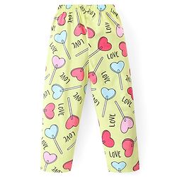 Babyhug Cotton Knit Full Sleeves Night Suit With Hearts Print - Green