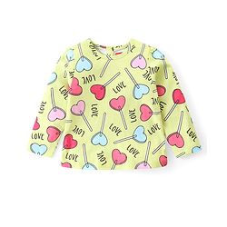 Babyhug Cotton Knit Full Sleeves Night Suit With Hearts Print - Green