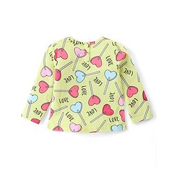 Babyhug Cotton Knit Full Sleeves Night Suit With Hearts Print - Green