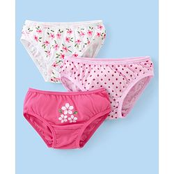 Babyhug 100% Cotton Panties Floral & Polka Dots Print Pack of 3 - Multicolour
