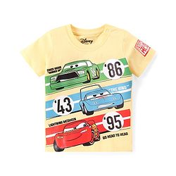 Babyhug Disney Cotton Knit Half Sleeves T-Shirt & Denim Shorts Set With Cars Graphics - Yellow & Blue