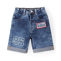 Babyhug Disney Cotton Knit Half Sleeves T-Shirt & Denim Shorts Set With Cars Graphics - Yellow & Blue