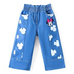 Babyhug Disney Cotton Knit Full Length  Denim Jeans with Minnie Mouse Print - Blue