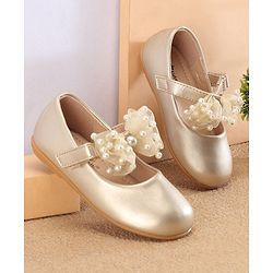 Cute Walk by Babyhug Slip On Ballerinas with Velcro Closure & Bow Applique - Gold