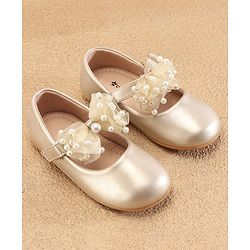 Cute Walk by Babyhug Slip On Ballerinas with Velcro Closure & Bow Applique - Gold