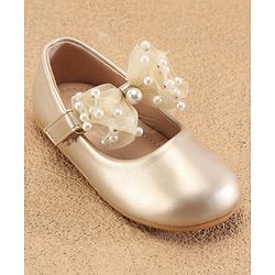 Cute Walk by Babyhug Slip On Ballerinas with Velcro Closure & Bow Applique - Gold