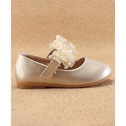 Cute Walk by Babyhug Slip On Ballerinas with Velcro Closure & Bow Applique - Gold