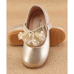 Cute Walk by Babyhug Slip On Ballerinas with Velcro Closure & Bow Applique - Gold